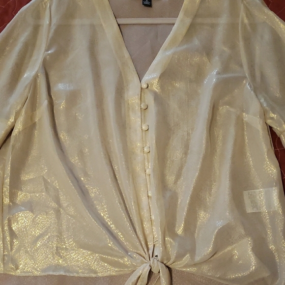 INC International Concepts Gold Cream Sleeve Blouse,zise M. - Picture 2 of 5
